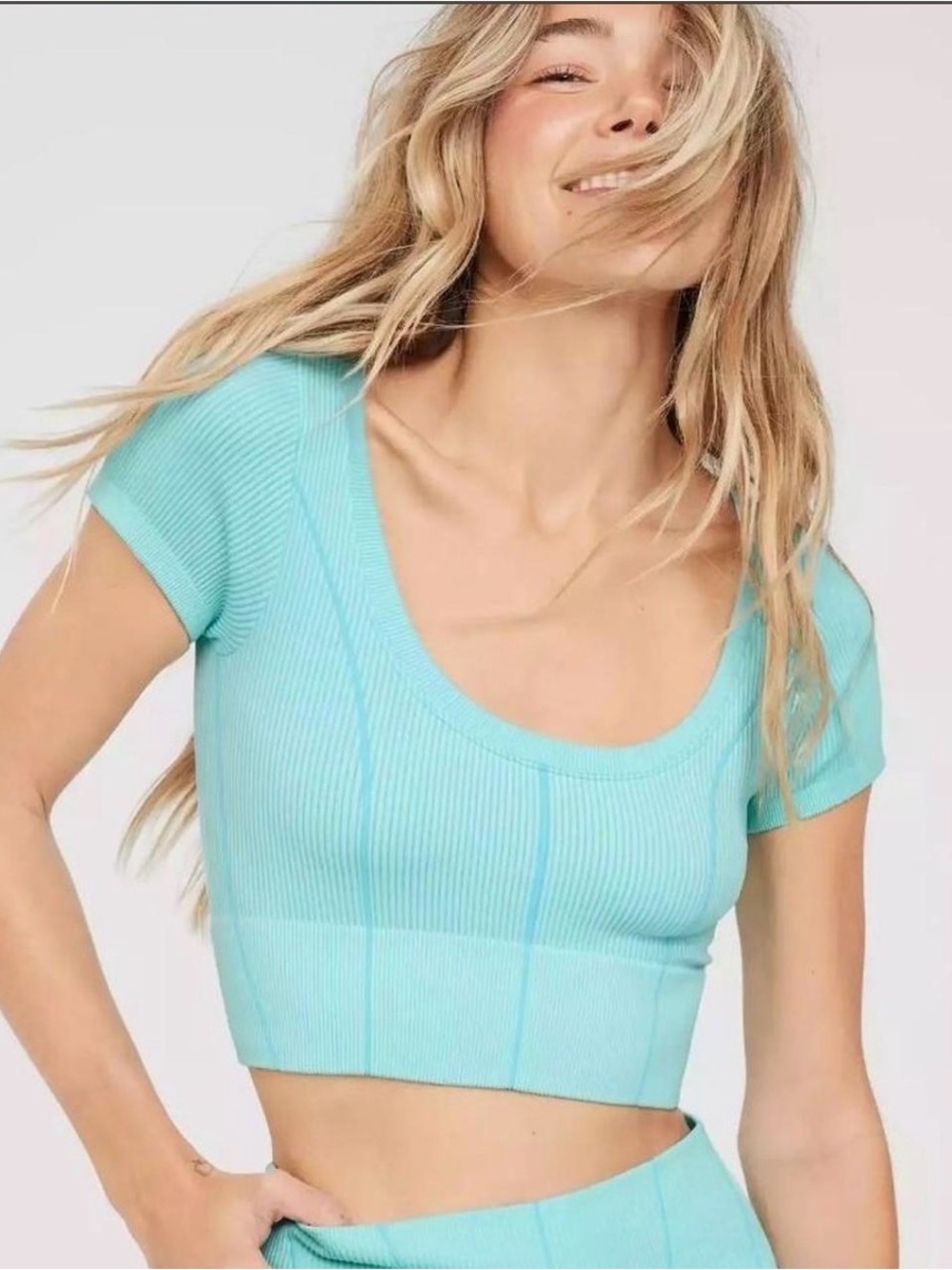 AERIE OFFLINE Ribbed Scoop Neck Crop Top - Aqua